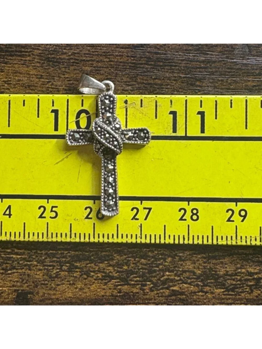 Marcasite Cross Pendant Sterling Silver 925 Size 1.25
